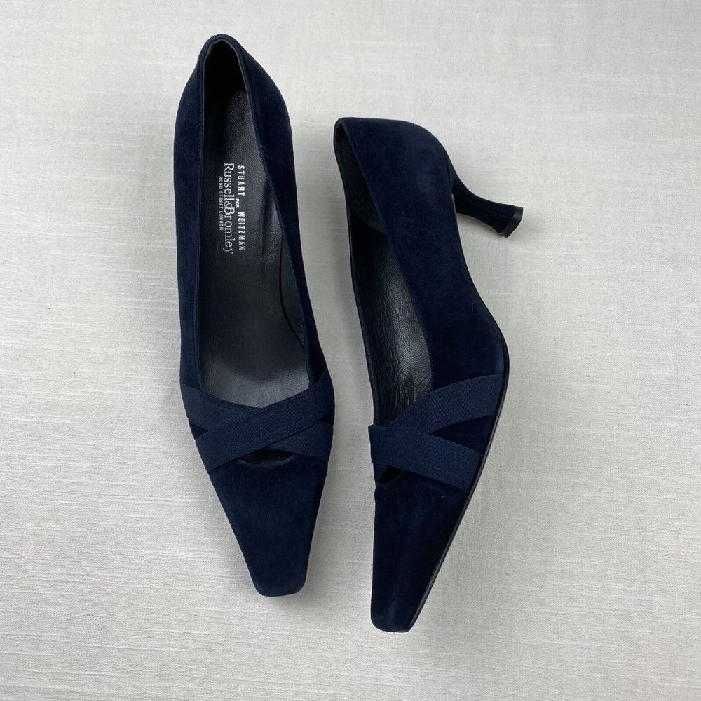 Stuart Weitzman for Russell & Bromley Heels 10 Blue   velvet  Square Toe